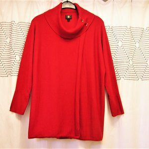 JM Collection Women Sweater red, faux wrap, Cowl-neck, long Dolman sleeves XL